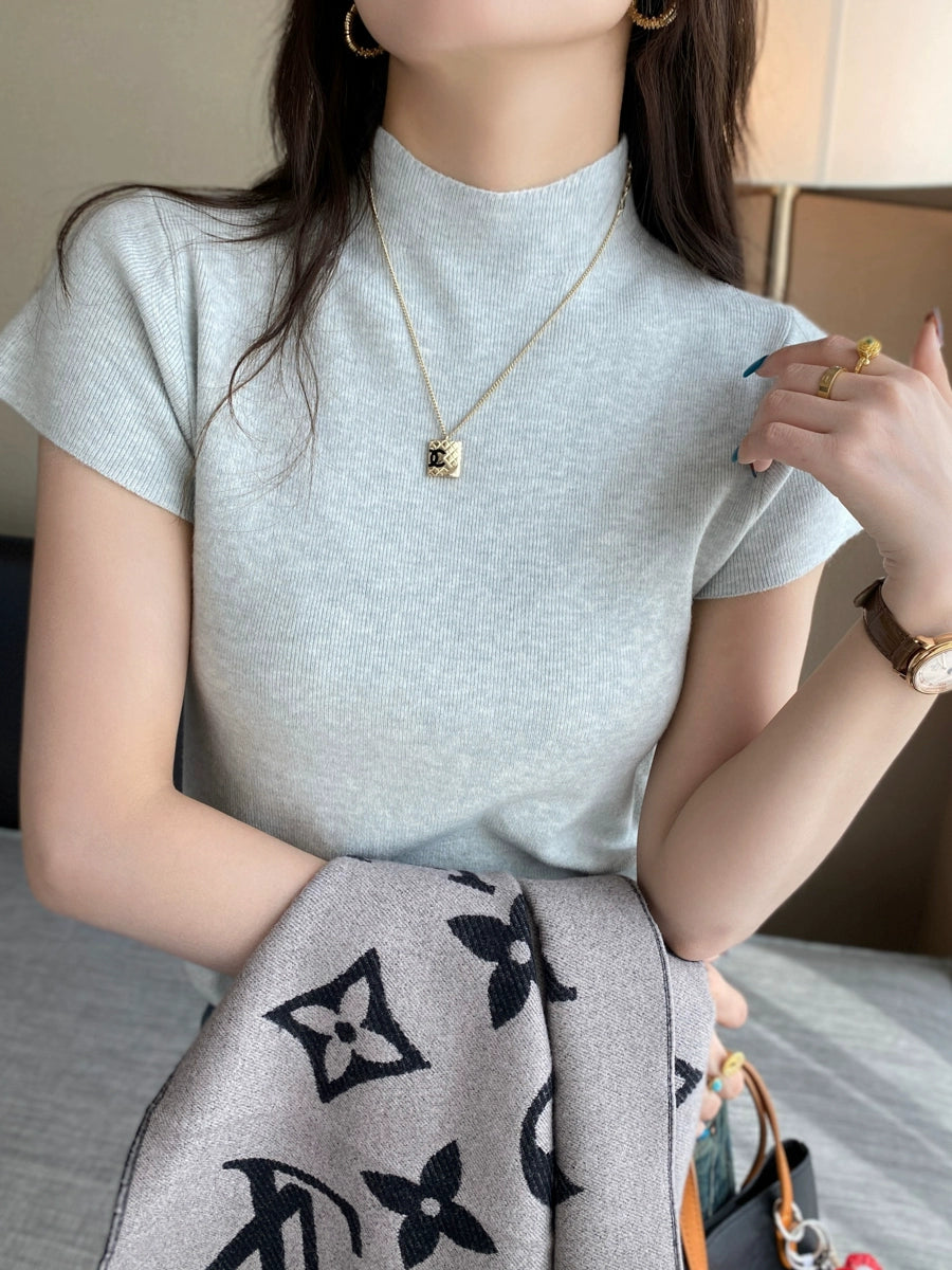 セミタートルネックサマーニットTシャツ