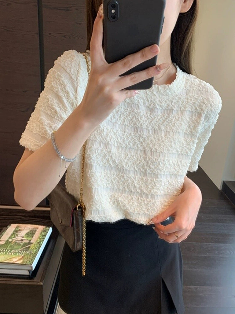 シャーリングテクスチャーTシャツ