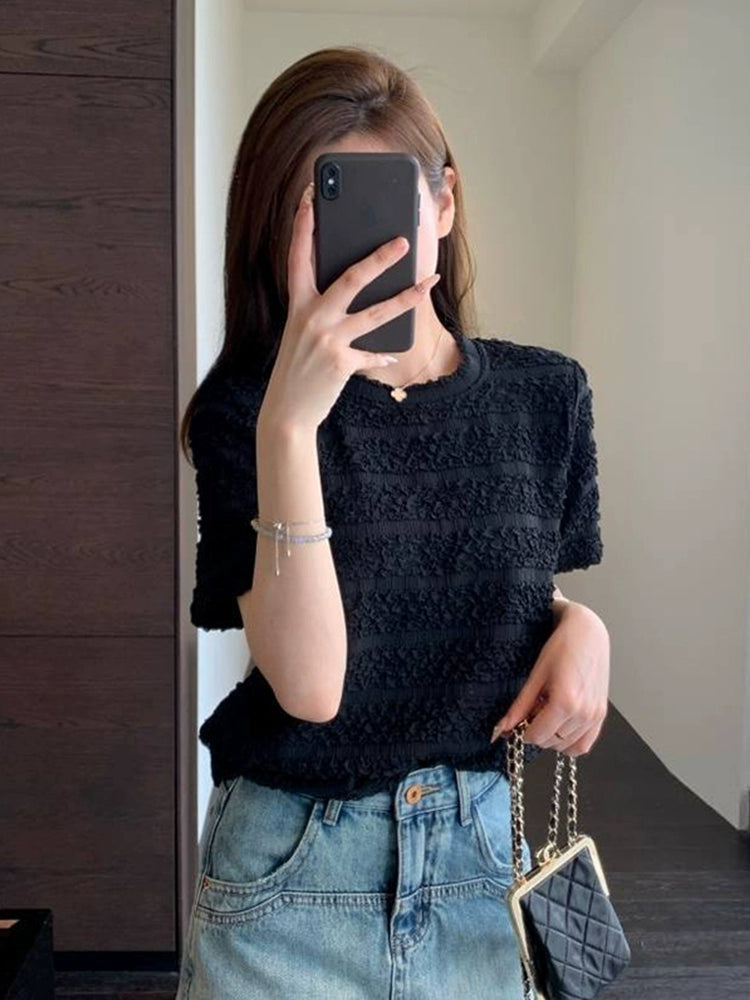 シャーリングテクスチャーTシャツ