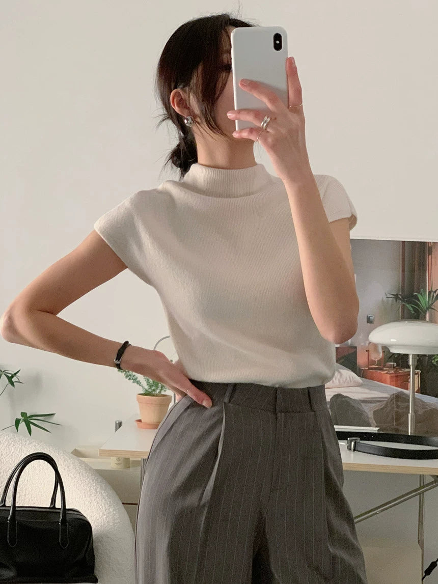 ハイネックリブニットTシャツ