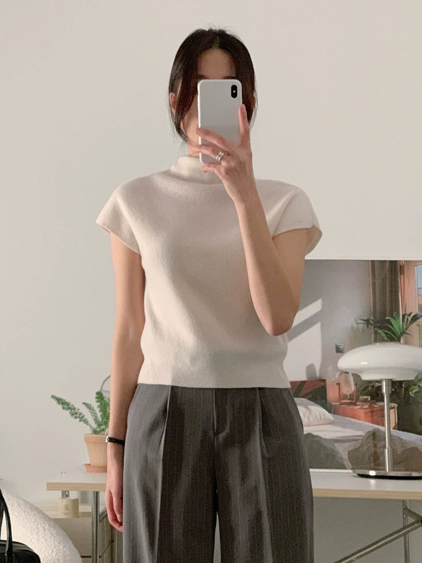 ハイネックリブニットTシャツ