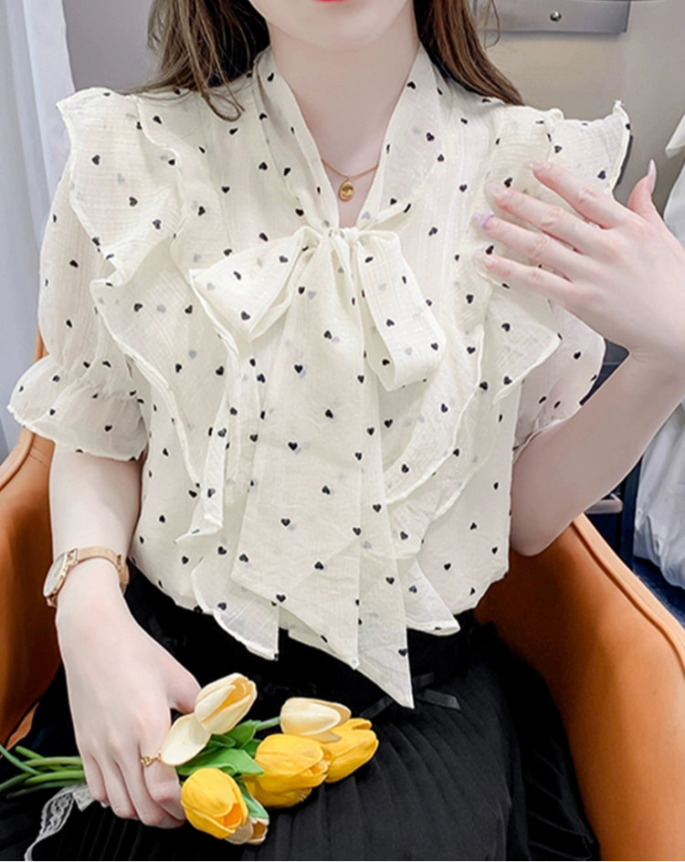 ドットシフォンフリルブラウス