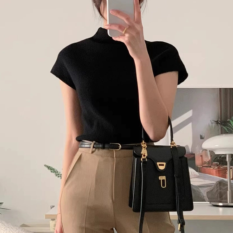 ハイネックリブニットTシャツ