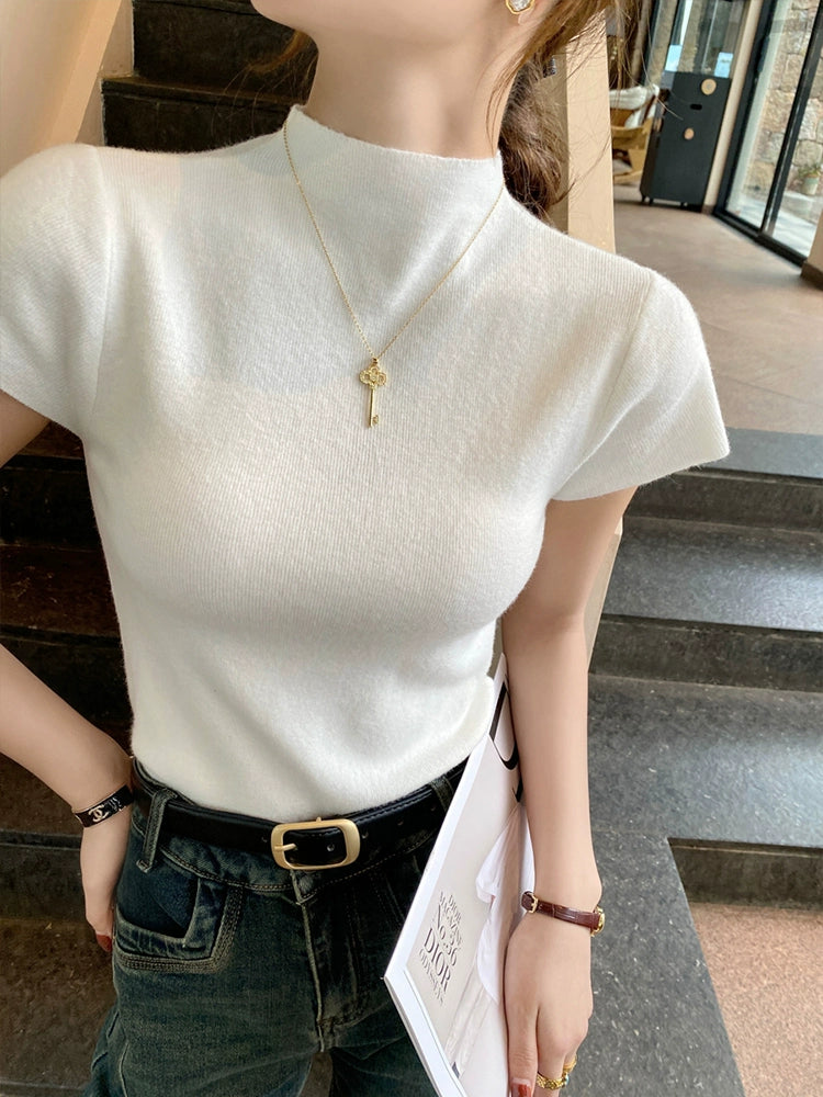セミタートルネックサマーニットTシャツ
