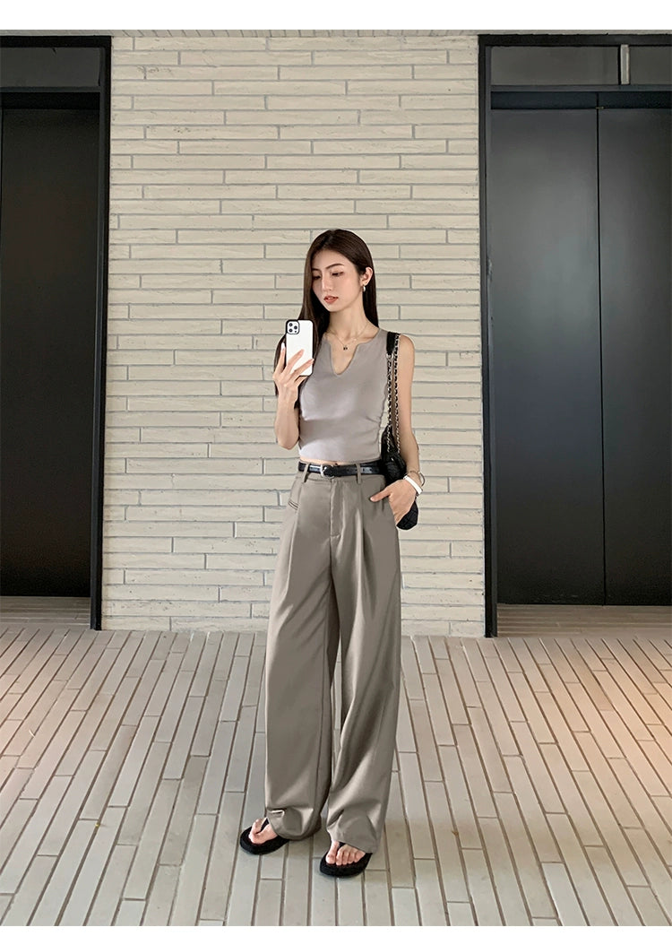 タックワイドストレートスラックス