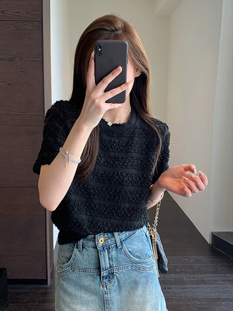 シャーリングテクスチャーTシャツ