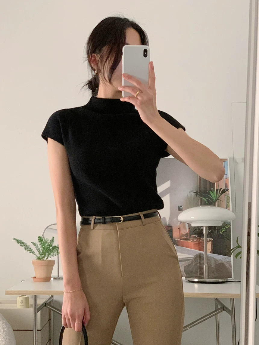 ハイネックリブニットTシャツ