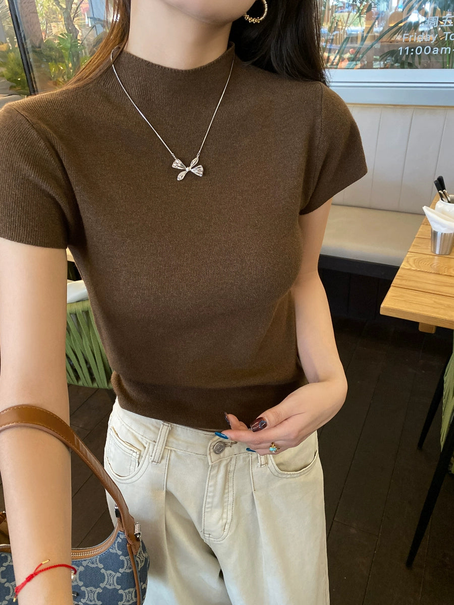 セミタートルネックサマーニットTシャツ
