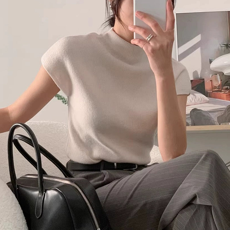 ハイネックリブニットTシャツ